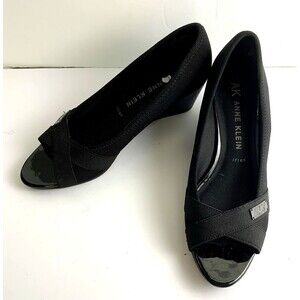 Anne Klein Womens Shoes 7.5 Iflex Black Wedge Heel Peep open Toe